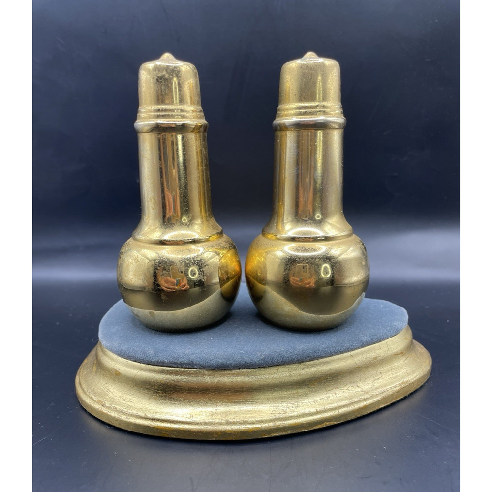 Vintage Brass Salt Pepper Shakers Shiny Gold 4" Vintage MCM Regency